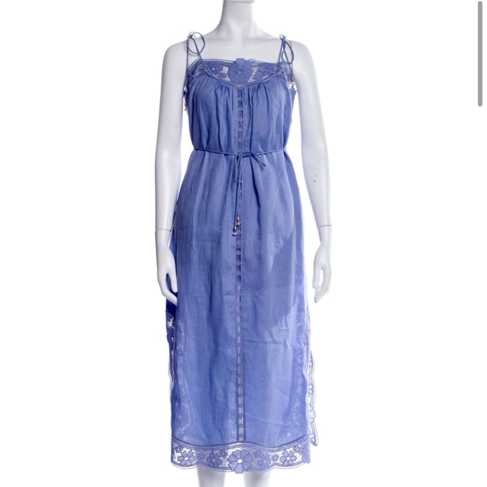 Zimmerman Dress Womens 3 AU 10 US Dusty Blue August Broderie Slip Midi Linen